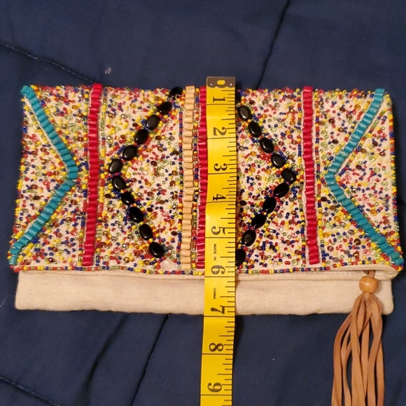 Boho colorful clutch bag with fringe - Picture 6 of 8